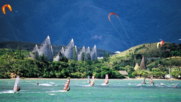 Kite surfers in New Caledonia.