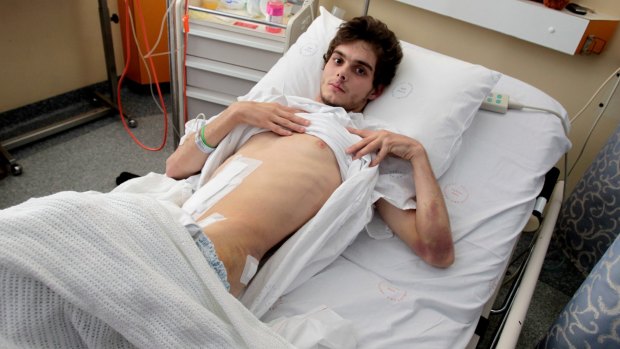 Justin McMaster in Westmead Hospital after being shot by a police officer. 