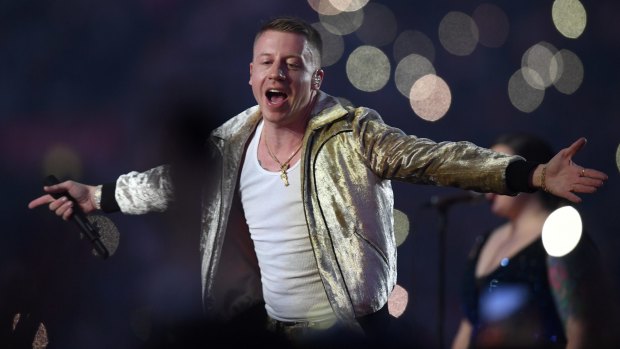 US artist Macklemore performs during the NRL grand final.