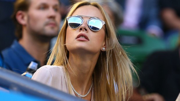 Support from the stands: Ester Satorova, Tomas Berdych's fiancee, looks on.