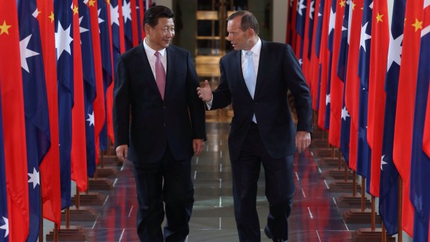 Prime Minister Tony Abbott and Chinese President Xi Jinping at Parliament House in Canberra.