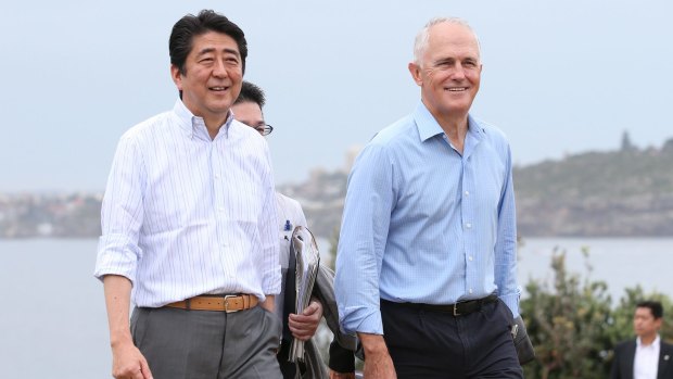The fate of the TPP matters a lot to Australia and Japan: Pictured: Japanese PM Shnzo Abe and PM Malcolm Turnbull.