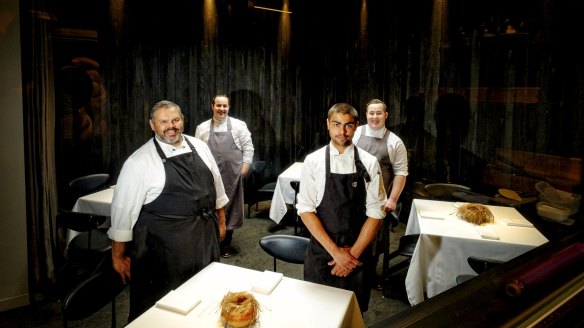 Indigenous chefs David Gray, Luke Bourke, Josh Moore and Sam Bourke at Attica in Glen Eira in Melbourne.