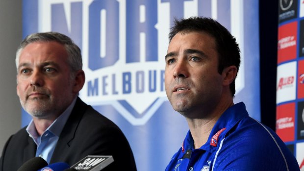 Young key position player Jack Buckley is the son of North Melbourne chairman Ben (left)