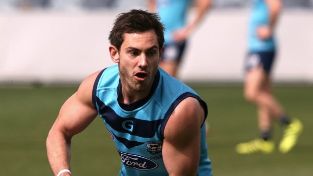Daniel Menzel, training on Wednesday, will play for Geelong against the Swans.