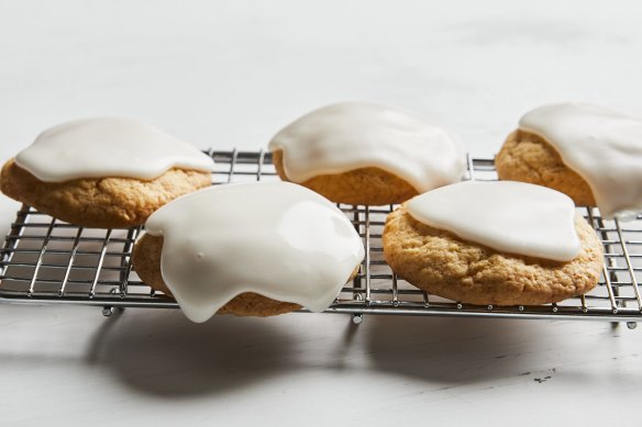 Lemon drop biscuits with thick lemon icing.