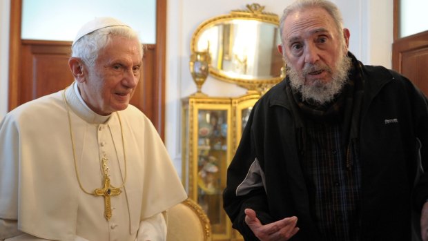 Pope Benedict meets Fidel Castro at the Vatican embassy in Havana in 2012.