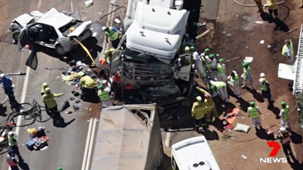 The scene of the fatal truck crash on the Newell Highway near Dubbo.