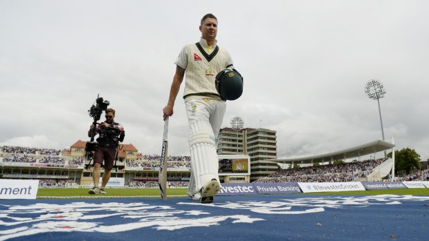 Off he goes: Michael Clarke leaves the field after being dismissed.