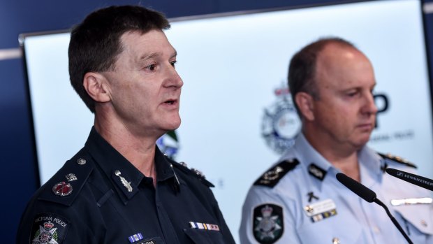 AFP assistant commissioner Neil Gaughan (right) and Victoria Police deputy commissioner Shane Patton on Wednesday.