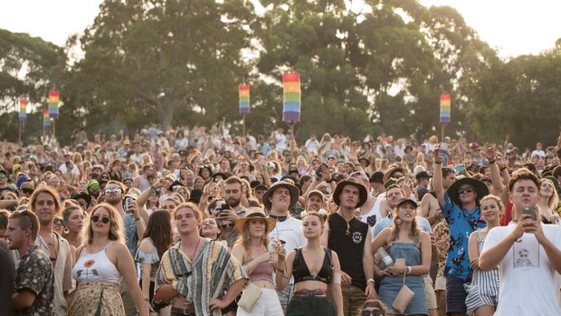 Crowds at the 2017/18 Byron Bay Falls Festival held at the North Byron Parklands.