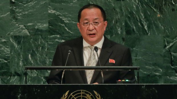 North Korea Minister for Foreign Affairs Ri Yong Ho speaks during the 72nd session of the United Nations General Assembly.