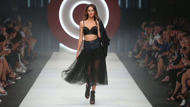 Nicole Trunfio takes to the catwalk promoting Jean Paul Gaultier's Target range.