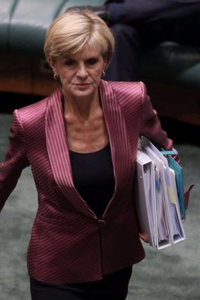 Foreign Affairs Minister Julie Bishop arrives for question time on Wednesday.