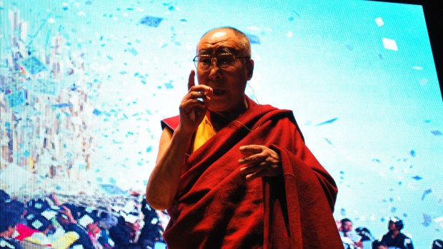 The Dalai Lama delivered a public lecture at Perth Arena on Sunday.