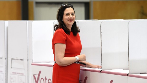 Premier Annastacia Palaszczuk casts her vote in the state's election at Inala State School on Saturday.