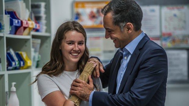 Sarah Hazell had her hand re-attached after a car accident by Canberra Hospital Plastic Surgeon, Dr Ross Farhadieh. 