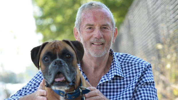 Robert Walls with his dog Gus at the launch of "Gus & Wallsy's French Revelation".