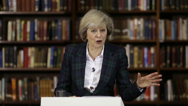 Dressed in head-to-toe tartan: Britain's Home Secretary Theresa May launches her leadership bid for Britain's ruling Conservative Party in London.