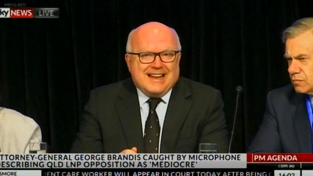 Attorney-General George Brandis captured by the Sky News camera and microphone.