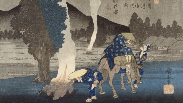 A detail from Utagawa Hiroshige's Karuizawa,  from around 1830.