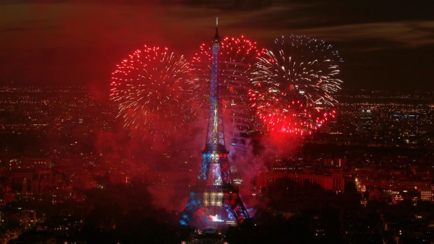 Bastille Day fireworks at the Eiffel Tower on July 14. The tower is among the busiest tourist sites in the French capital.