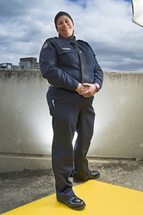 Senior Constable Maha Sukkar, the first Victoria Police officer to wear a hijab. 