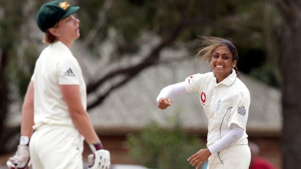 Isa Guha (right) celebrates a wicket in a 2008 Ashes Test 