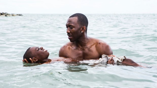 Alex Hibbert (foreground), and Mahershala Ali in <i>Moonlight</i>. Mahershala Ali is nominated for best supporting actor.