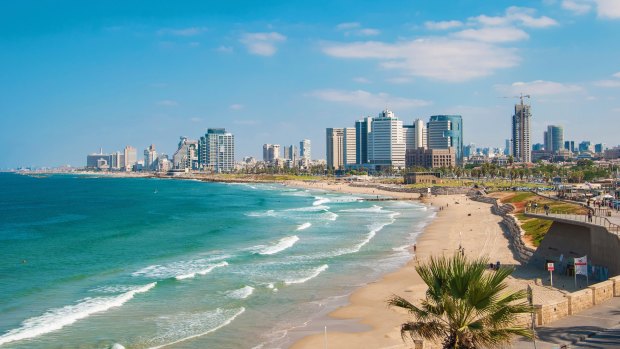 Views of the waterfront and beaches of Tel Aviv.