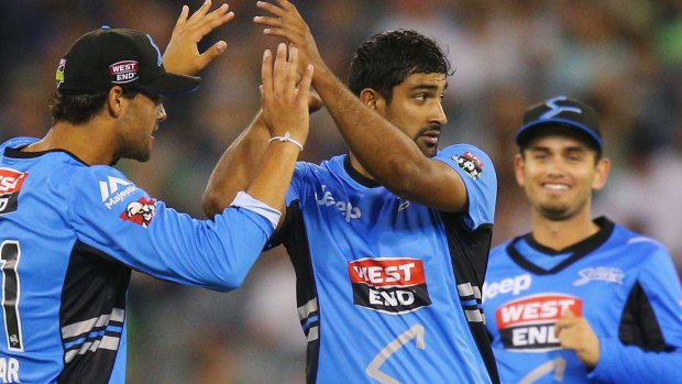 Ish Sodhi of the Strikers celebrates a wicket.