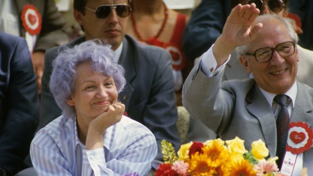 Margot and Erich Honecker at a parade for the 750th anniversary of Berlin in 1987.