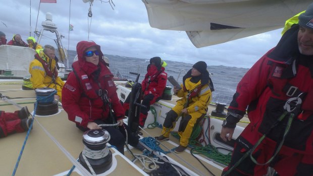 Steep learning curve: Harper with crewmates just five months after sailing for the first time.