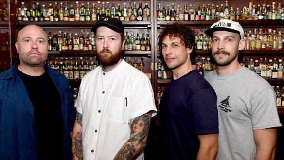 Restaurant Hubert in Sydney.
Pictured are Jason Scott, Dan Pepperell (chef), Anton Forte, Stefan Forte.
3rd March 2016.
Photo: Steven Siewert