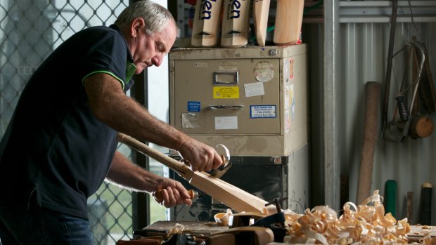 Ian Callen in his bat-making workshop in Tarrawarra.