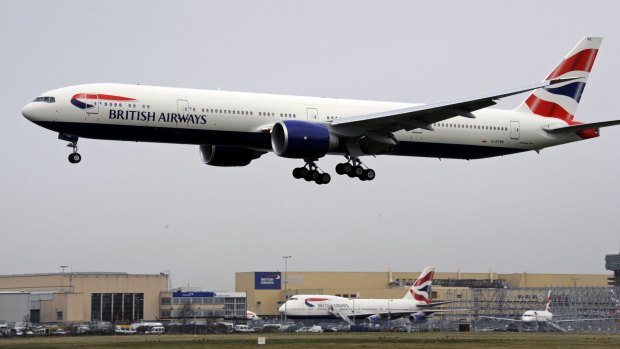 A British Airways flight landing.