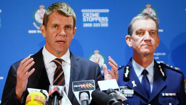 Then premier Mike Baird and NSW police commissioner Andrew Scipione during a press conference about the siege in Martin Place.