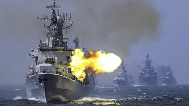 A Chinese guided missile destroyer takes part in a week-long China-Russia navy exercise in the East China Sea off Shanghai in 2014.