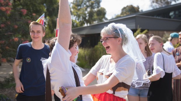 Woodleigh School students Cas Baptist and Indigo Rule react to the same-sex marriage survey result.