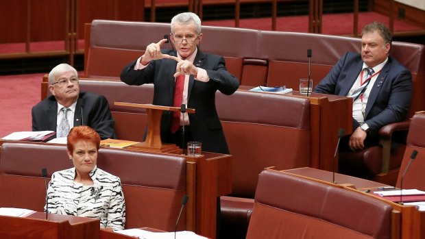 One Nation's Senate team, including (left to right) Brian Burston, Pauline Hanson, Malcolm Roberts and Rod Culleton.