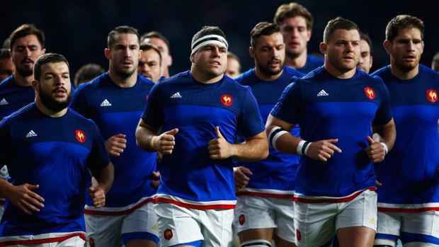 The France team warm up ahead of the 2015 Rugby World Cup Pool D match against Italy.