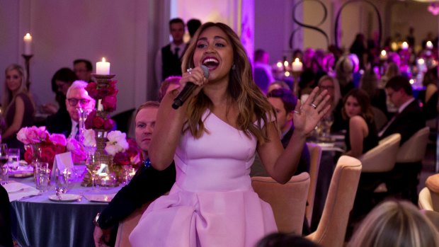 Jessica Mauboy performs at the Lancome 80th birthday Bastille Day dinner at The Langham Sydney.