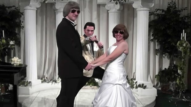 David and Louise Turpin renew their wedding vows in 2011 with Elvis impersonator Kent Ripley in Las Vegas.