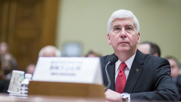 Michigan governor Rick Snyder testifies on Capitol Hill in March about Flint's water crisis. 