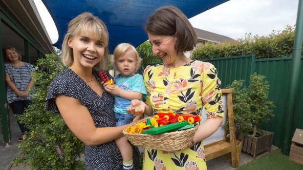 NSW Premier Gladys Berejiklian with Gillian Massey and son Alistair. 