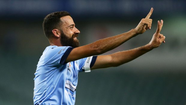 Another one: Alex Brosque's sharp finish opened the scoring against Adelaide.