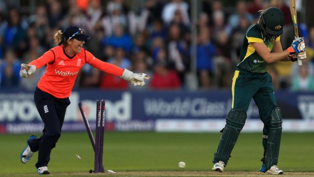 Wickets tumble: England 'keeper Sarah Taylor celebrates a wicket.