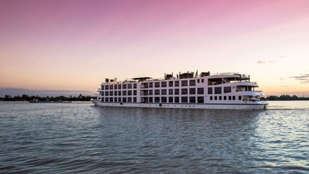 The luxury river cruise ship Scenic Spirit sailing between Ho Chi Minh City and Siem Reap. 