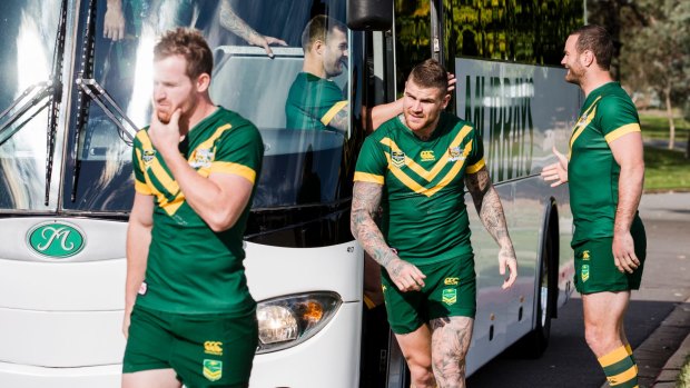 On the bus: Josh Dugan (centre) has never let down the green and golds.