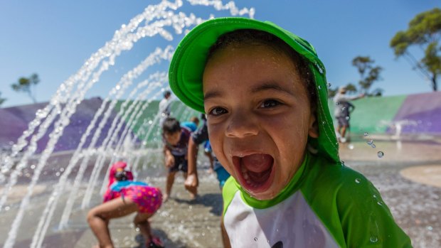 Families cool off at Blaxland Riverside Park in Parramatta as the mercury reaches into the 40s on Sydney's second hottest ever day.